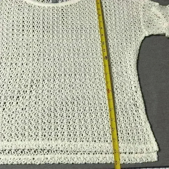 Aerie White Crochet Knit 3/4 sleeve Pullover Sweater Top Womens size Small - Picture 7 of 11